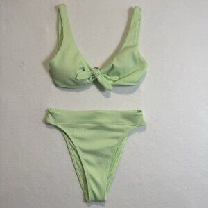 NWOT Hollister 2pc Bikini Swim Set Bathing Suit Padded High-Cut Cheeky LIME GN
